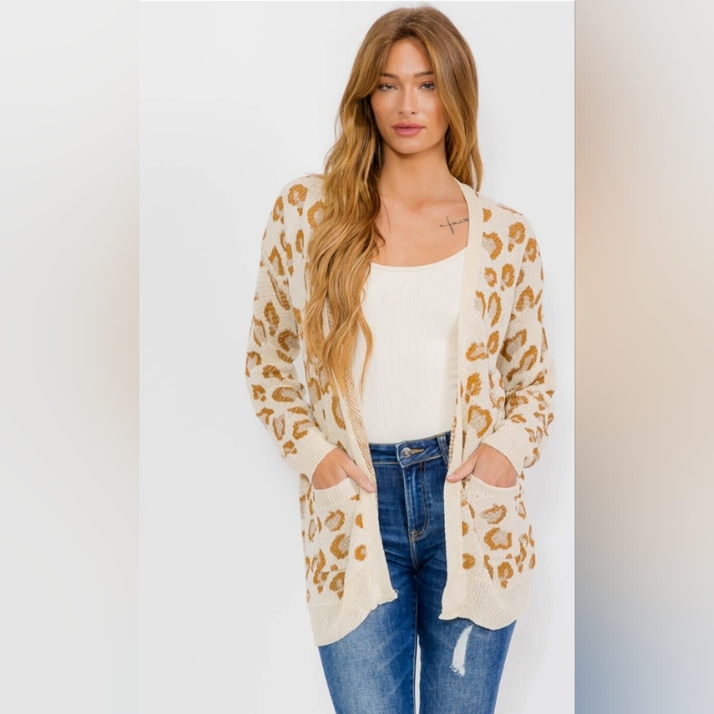 Womens Cream Yellow Animal Print Cardigan